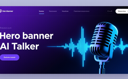 AI Talker sleek hero banner with purple and blue gradient and voice waveform