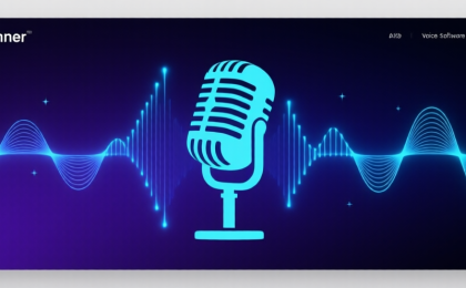 AI Talker futuristic purple and blue abstract hero banner with sound waves