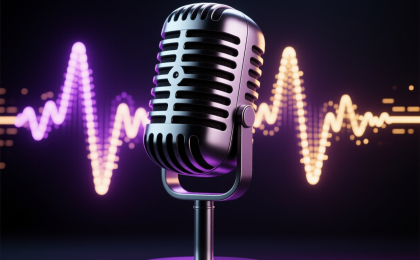 AI Talker review hero image - microphone with purple sound waves