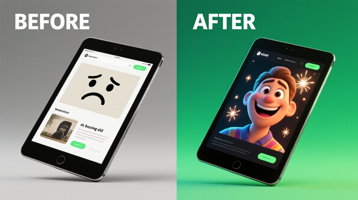 Before and after comparison showing old boring website vs new cinematic 3D website